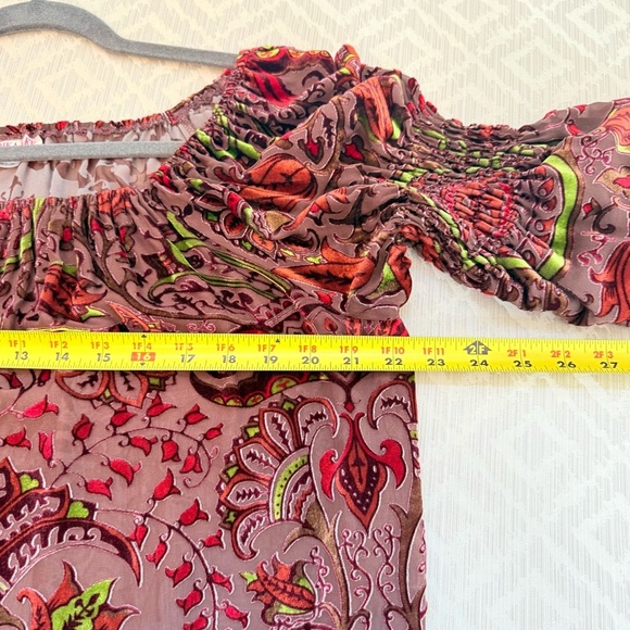 Marrika Nakk Velvet Details Lace Trim Bell Sleeves Peasant Boho Top One Size - Picture 5 of 6